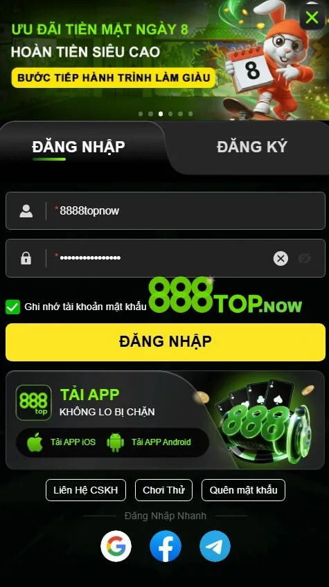 hướng dẫn đăng nhập tài khoản 888top