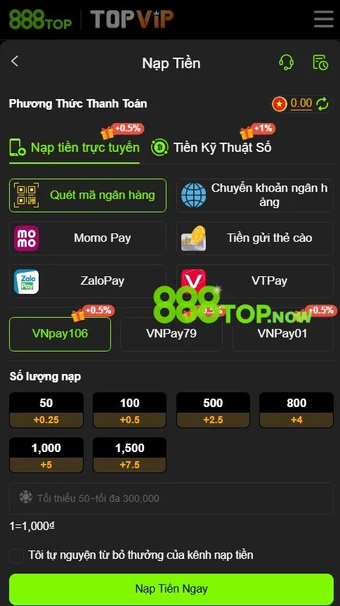 các phương thức giao dịch tại 888top