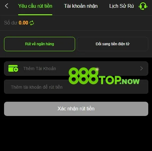 hình thức rút tiền tại 888top